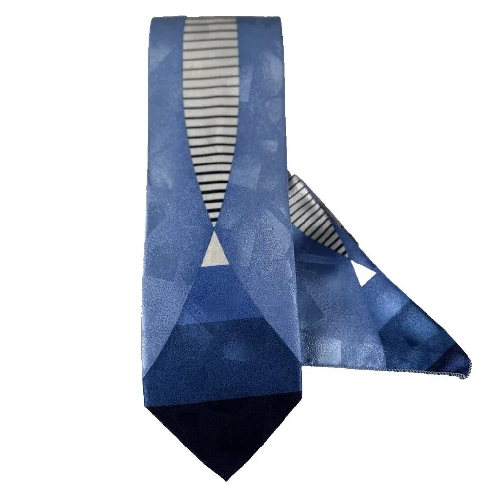 Fratello Boy's Tie Hanky Set Navy Blue Light Blue White Polyester 3.75